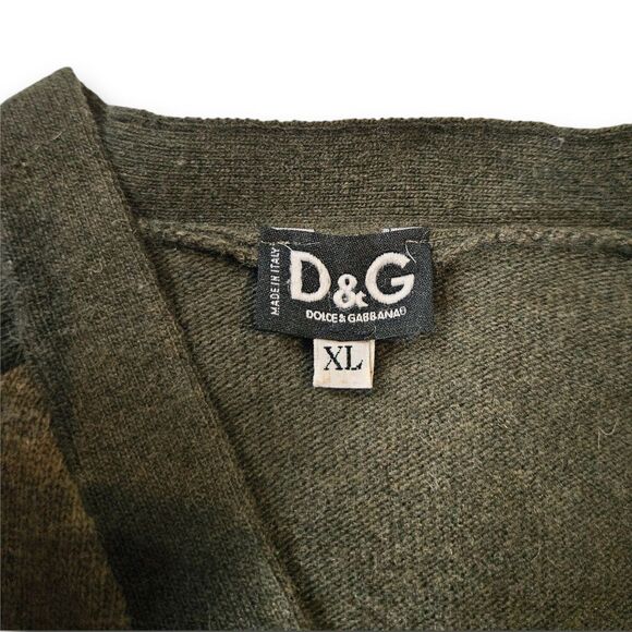 Dolce & Gabbana Vintage Olive Green Geometric Wool Pullover Sweater, Size L/XL - Picture 7 of 12